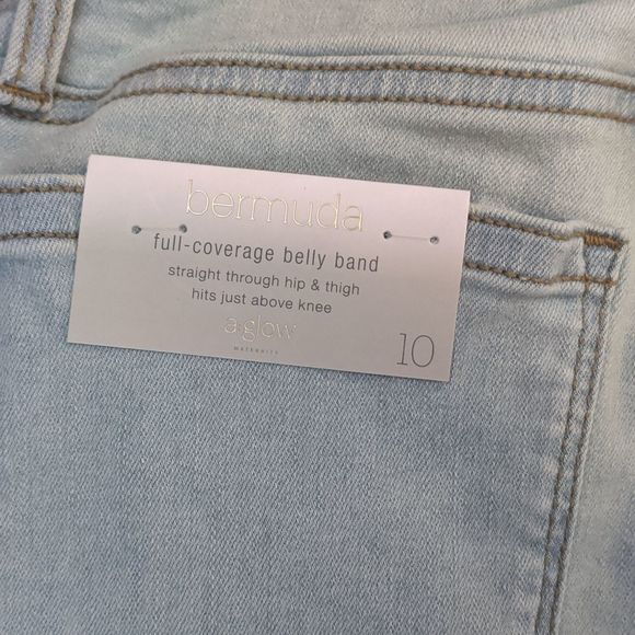 NEW  Maternity a:glow Cut off Hem Full  Belly Panel Denim Bermuda Shorts Size 8 - Picture 7 of 9